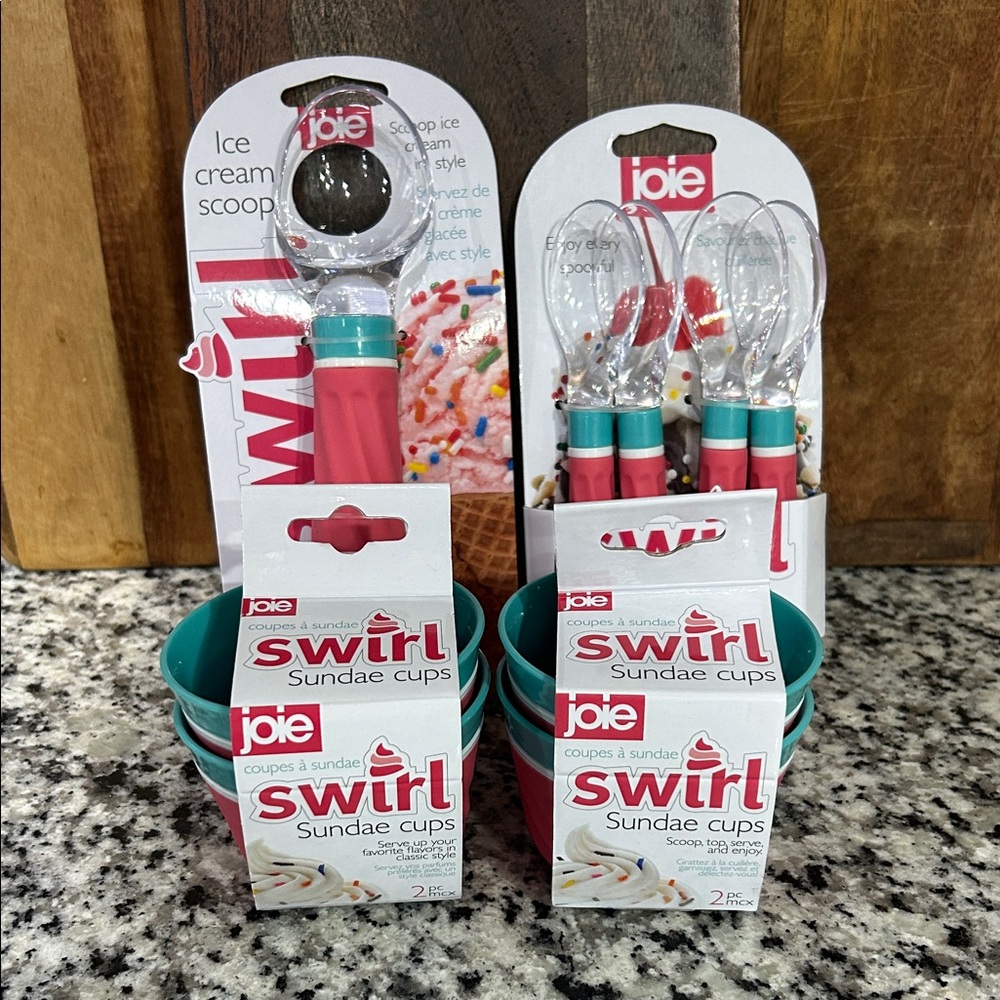 Joie Swirl Sundae Cups, Spoons and Ice cream Scoop Set ice cream service for 4